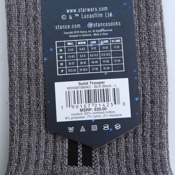 MENS | 2 Stance Grey Solid Trooper Star Wars NEW - Picture 10 of 14